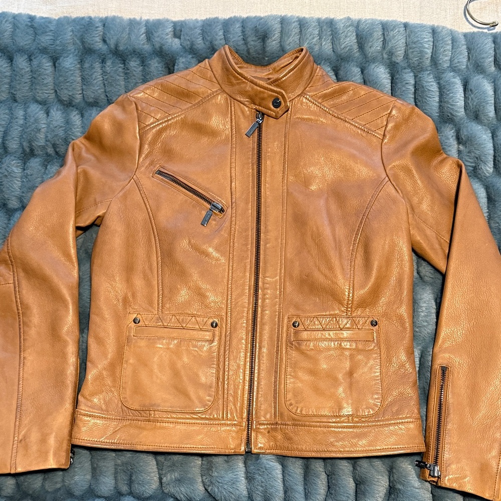 Bernardo Cognac Leather Moto Jacket